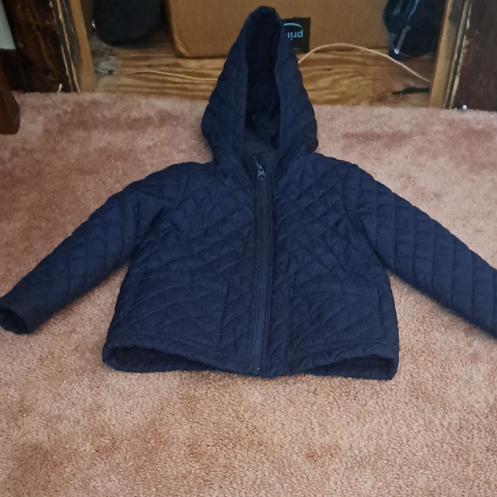 The Childrens Place Girls Navy Blue Quilted Hooded Full Zip Jacket 3t.